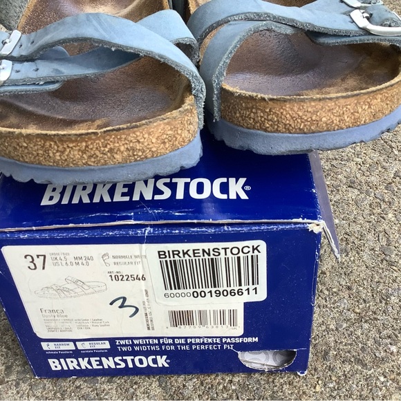 Leather Franca Birkenstocks Sz 37, Dusty Blue, VGUC, Made in Germany, Reg fit - Picture 6 of 10